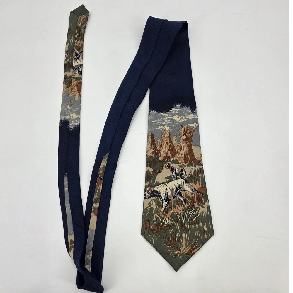 A ROGERS HUNTING DOG TIE MENS CLASSIC NECK OUTDOORS SPORTING VINTAGE 90S NWOT